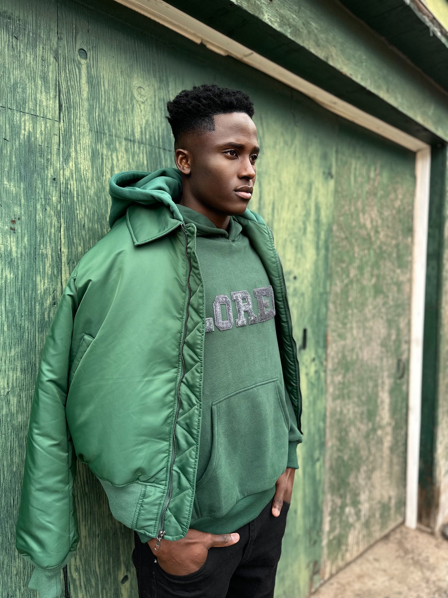 NEW GREEN CHENILLE HOODIE.